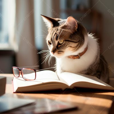 Foto De Um Lindo Gato De Oculos Lendo Um Livro (5)