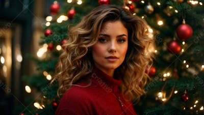 Foto De Uma Linda Mulher Com Tematica De Natal Com Árvores De Natal  (1)