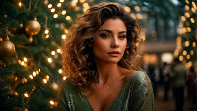 Foto De Uma Linda Mulher Com Tematica De Natal Com Árvores De Natal  (4)