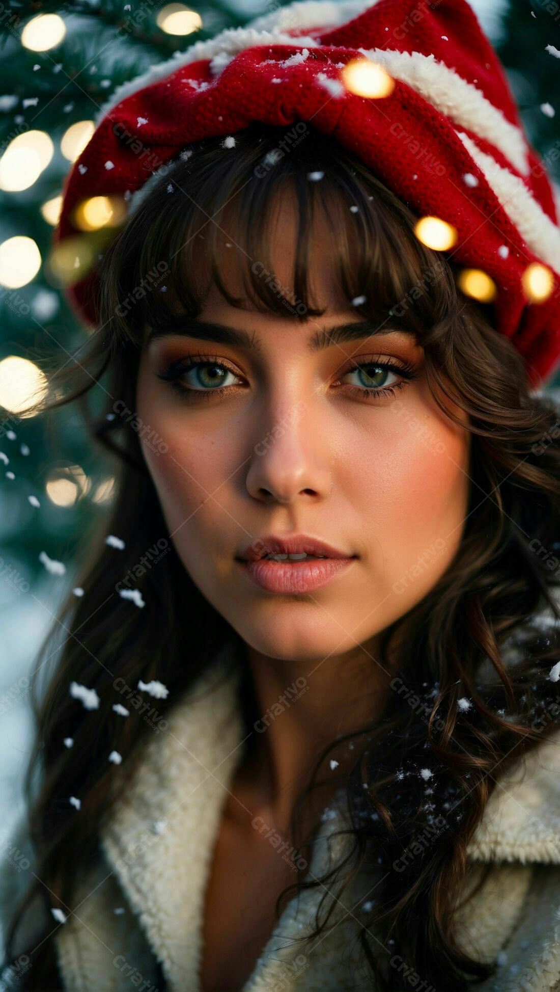 Modelo usando gorro vermelho neve natal