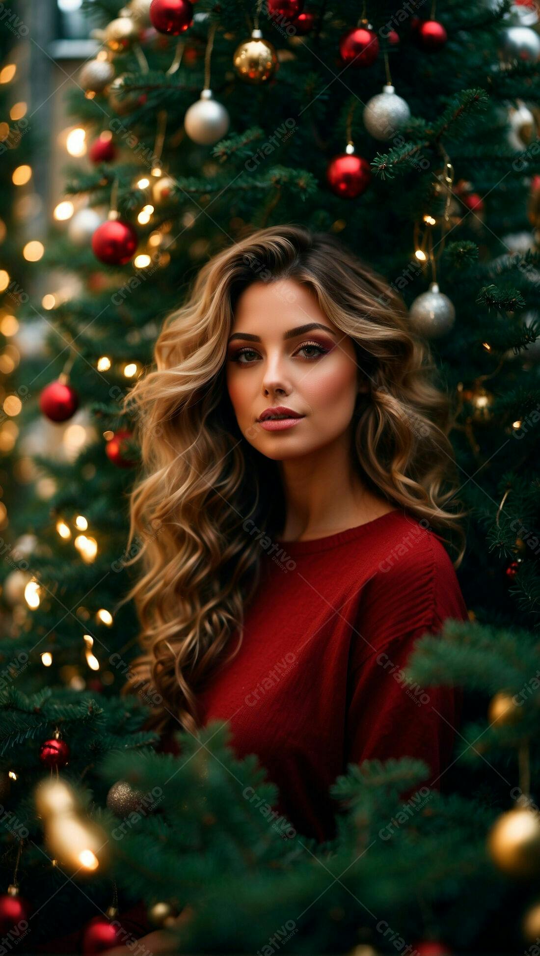 Mulher loira em vestido vermelho Natal