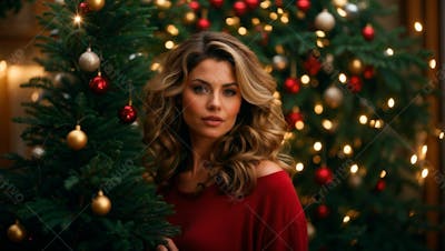 Foto De Uma Linda Mulher Com Tematica De Natal Com Árvores De Natal  (10)
