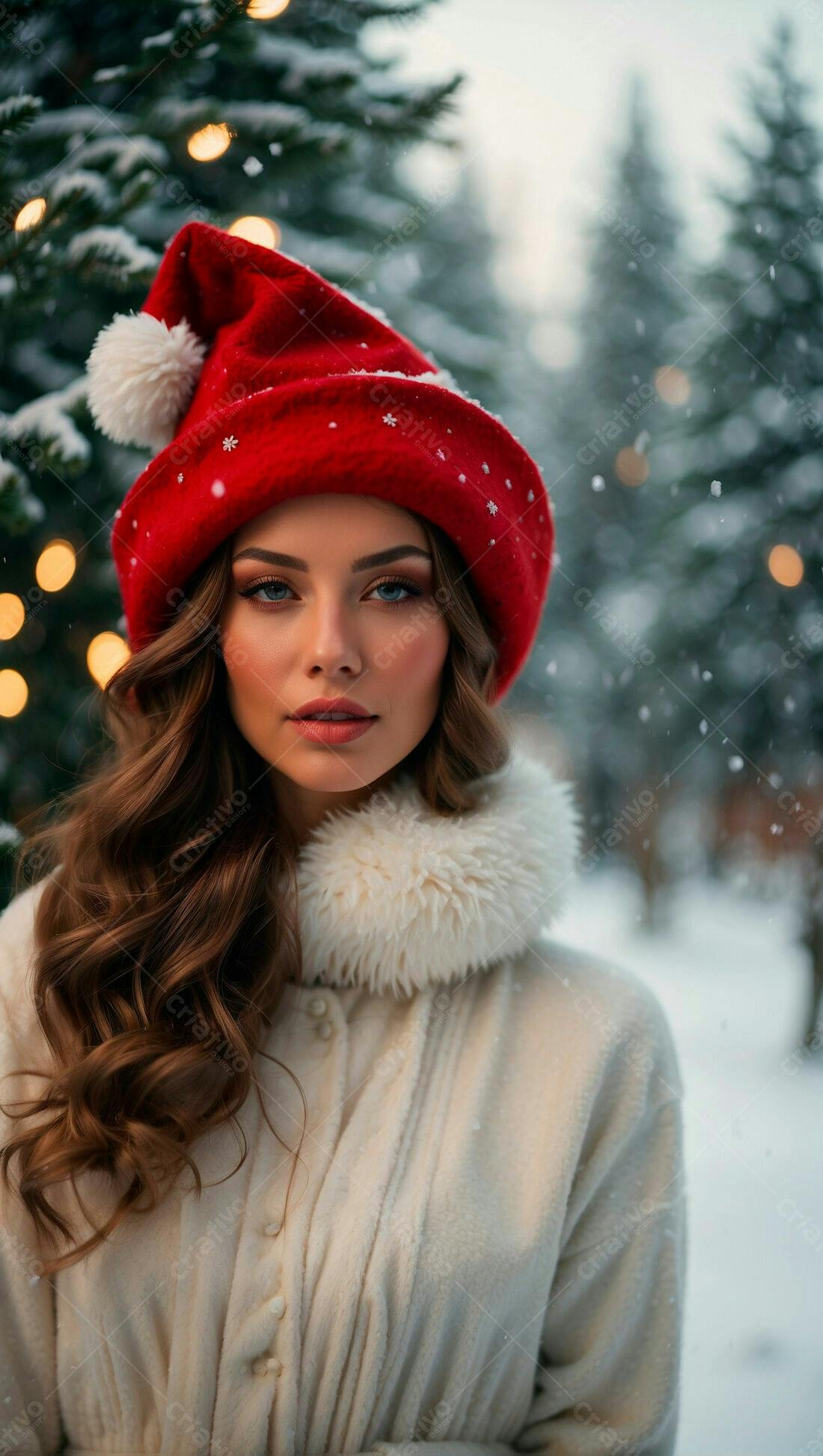 Modelo usando gorro vermelho neve natal