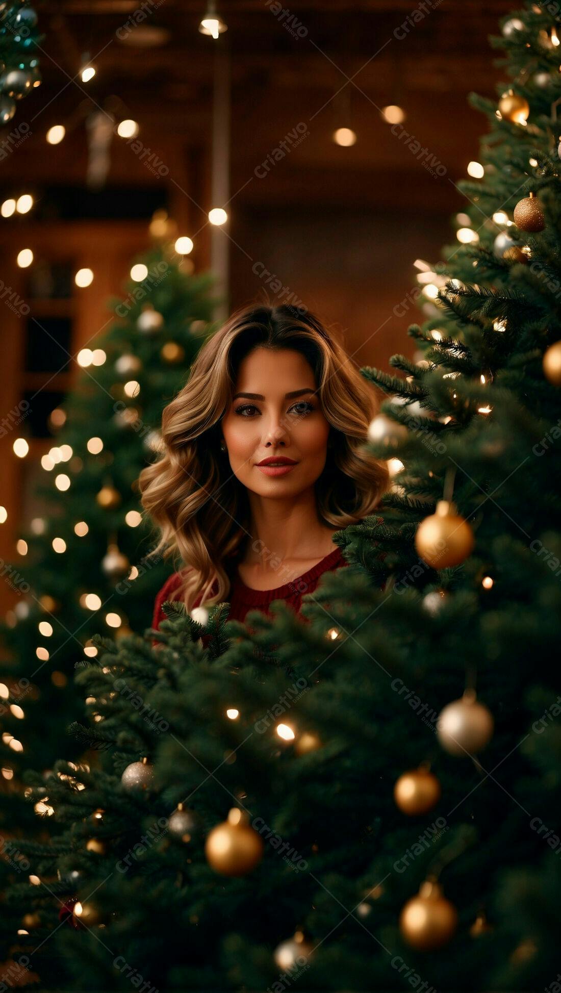 Modelo junto a árvore de Natal