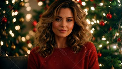 Foto De Uma Linda Mulher Com Tematica De Natal Com Árvores De Natal  (19)