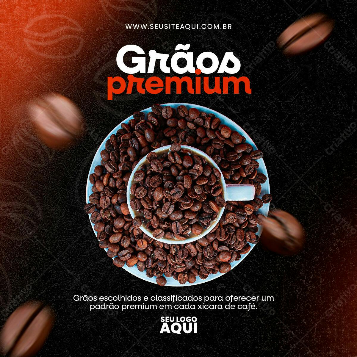 Post para Cafeteria Grãos Premium PSD Editável