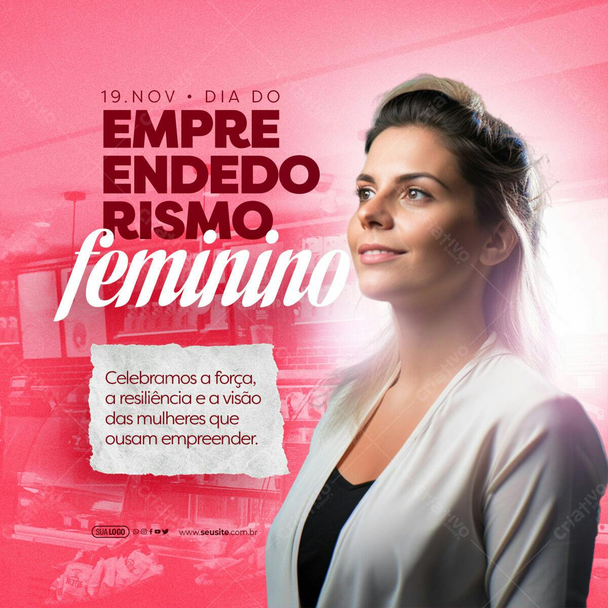 Flyer Dia do Empreendedorismo Feminino PSD Editável
