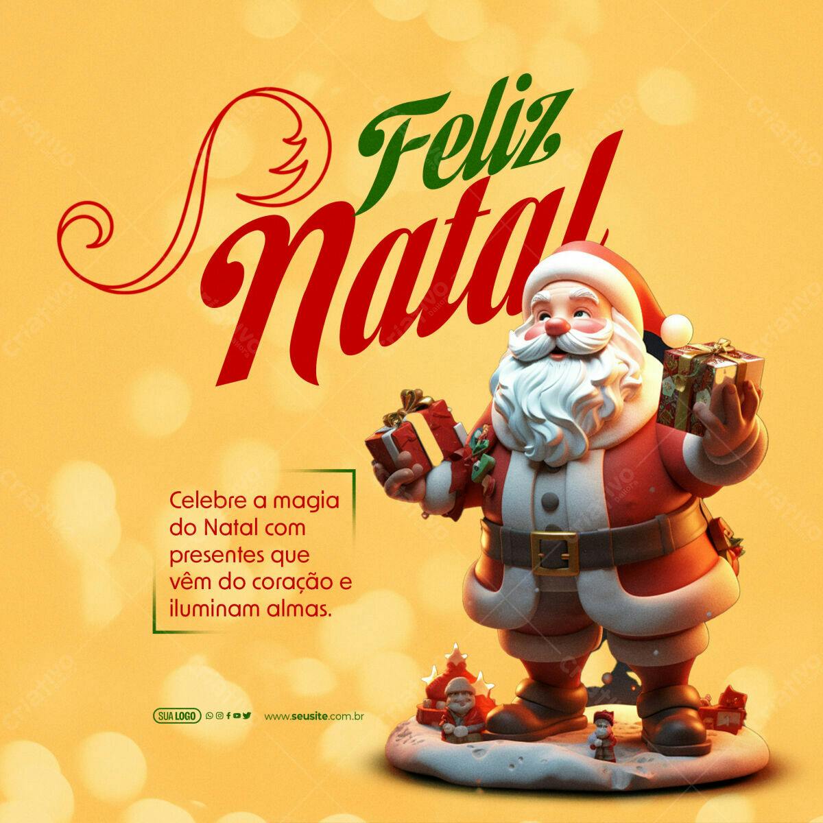 Postagem de Natal com Papai Noel 3D PSD Editável