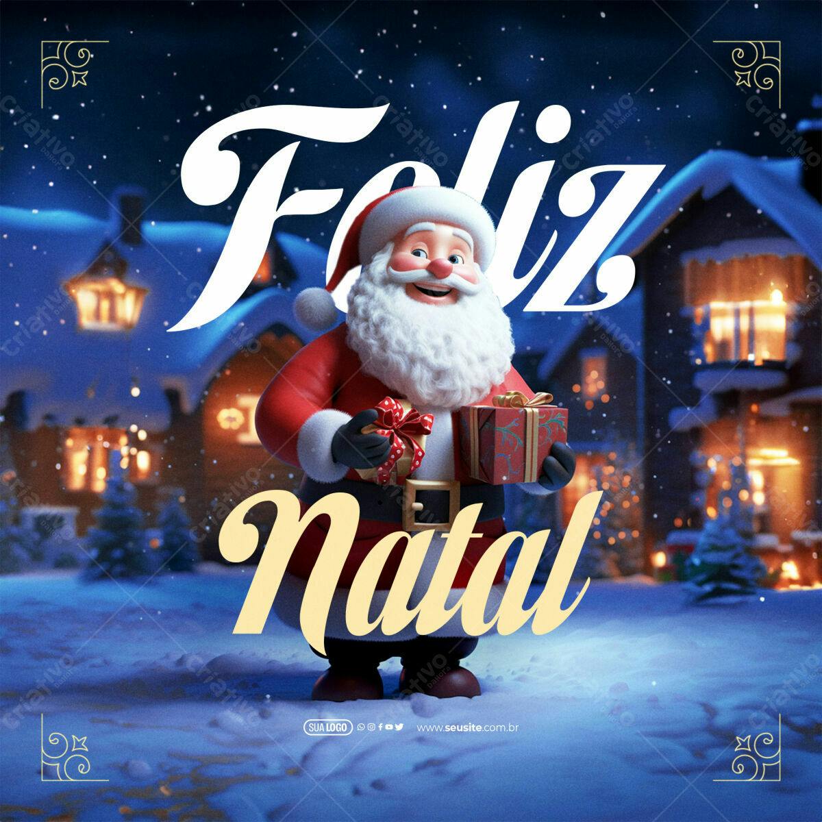Postagem de Natal com Papai Noel 3D PSD Editável