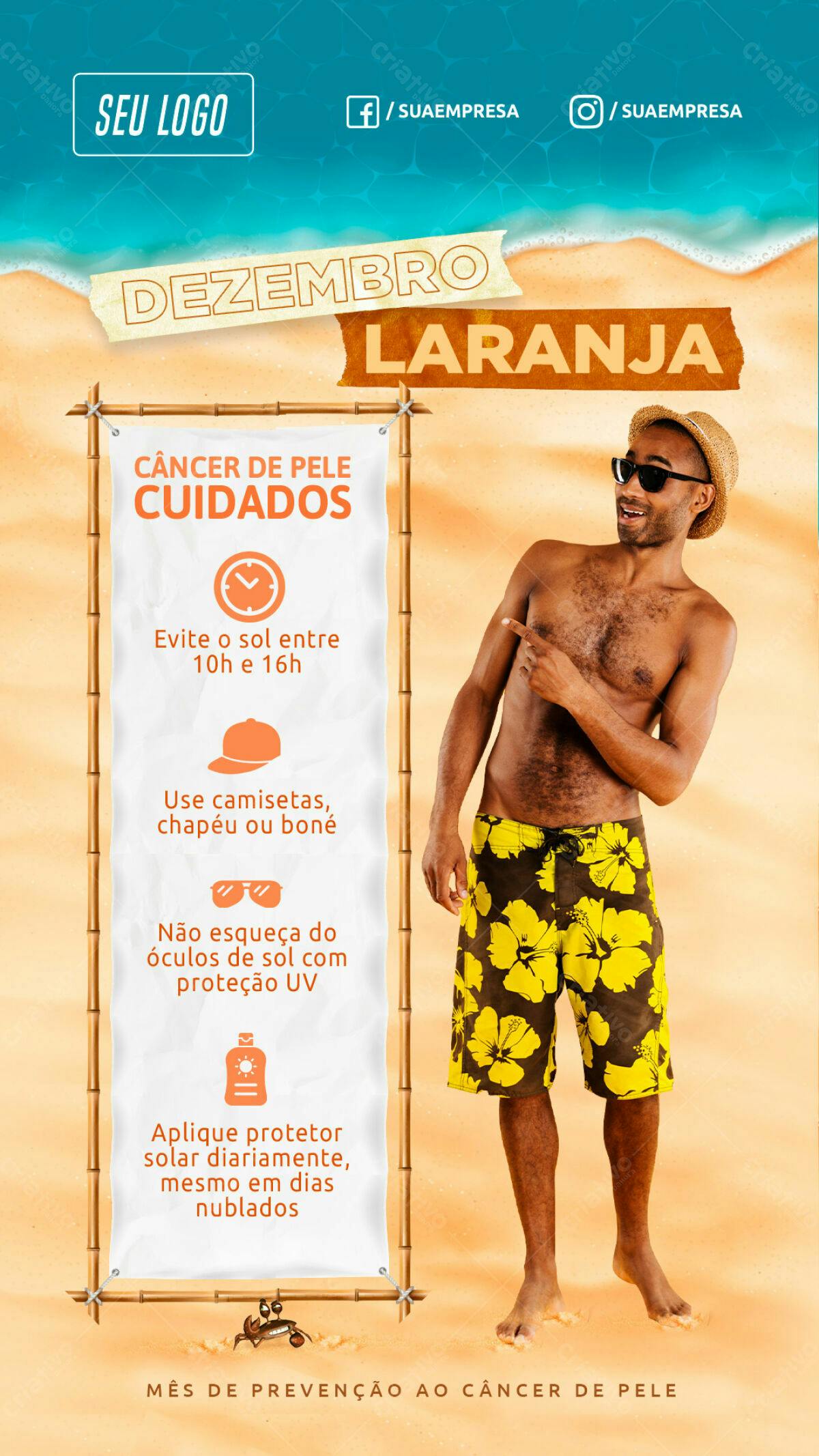 Flyer Dezembro Laranja - Prevenção ao Câncer de Pele PSD Editável