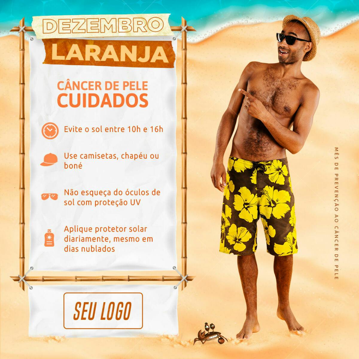 Flyer Dezembro Laranja - Prevenção ao Câncer de Pele PSD