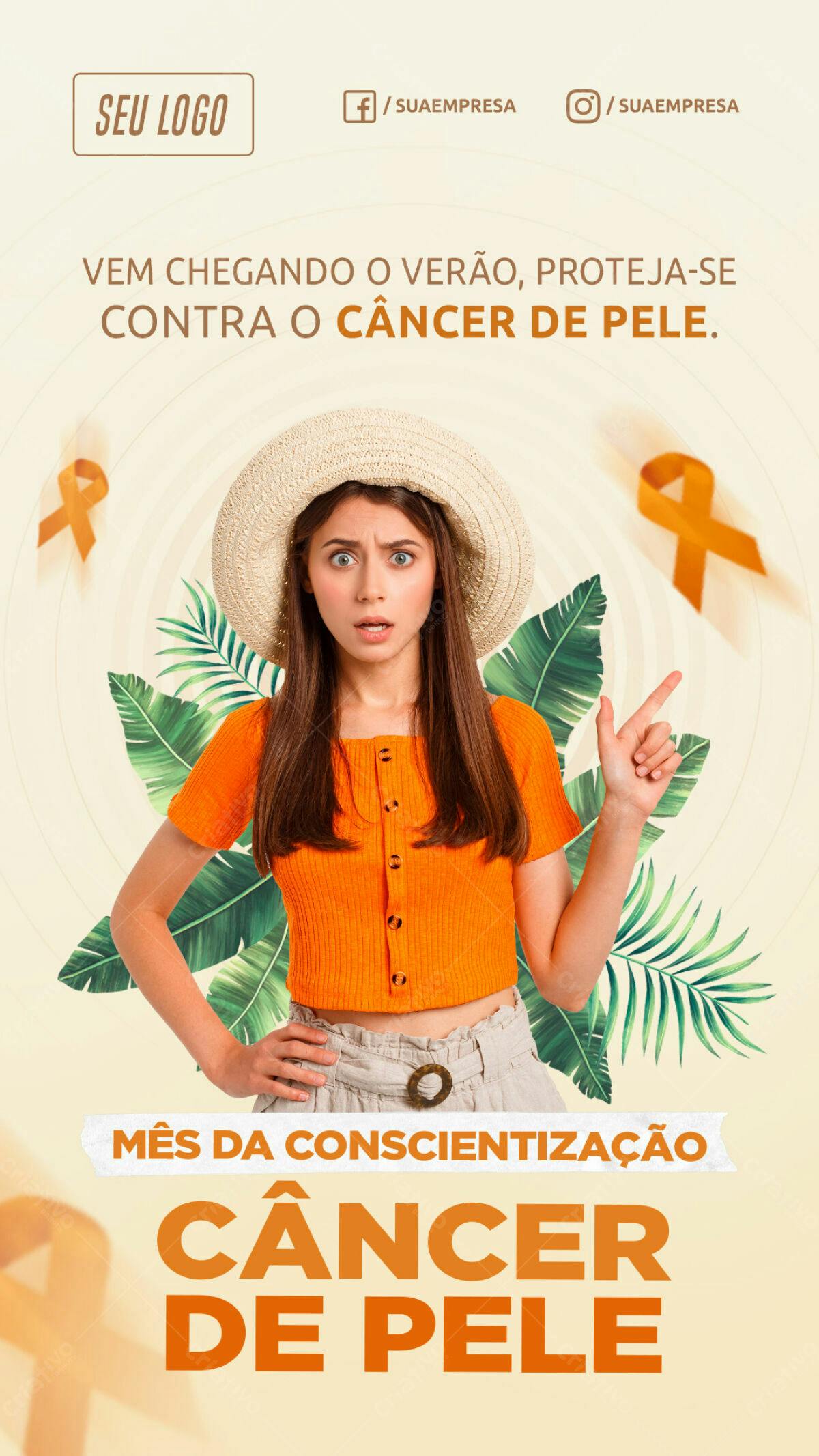 Flyer Conscientização Câncer de Pele Verão PSD Editável