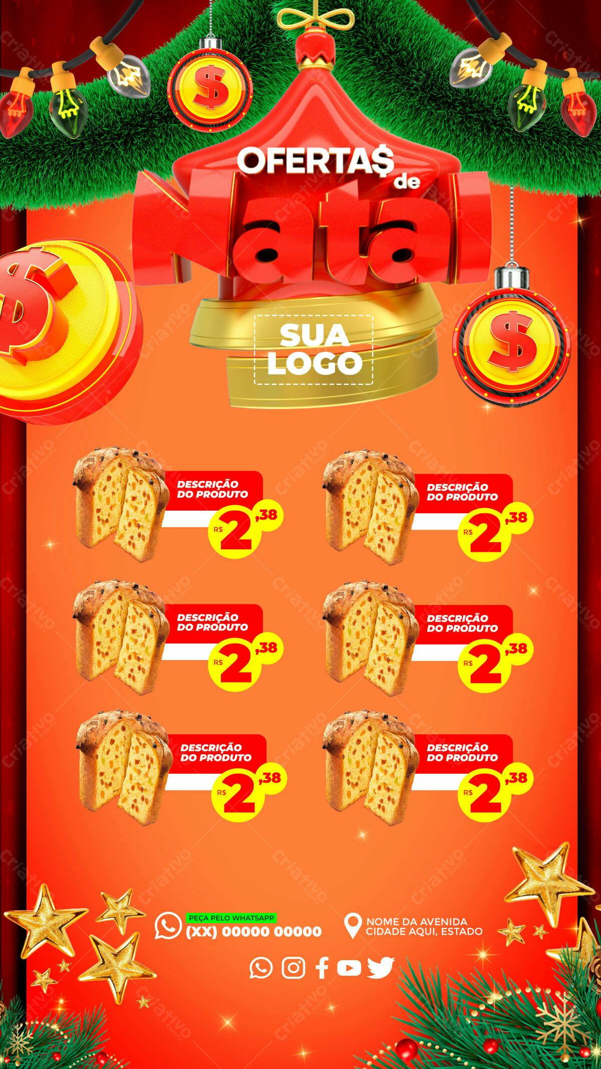 Flyer de Natal com Panetone PSD Editável