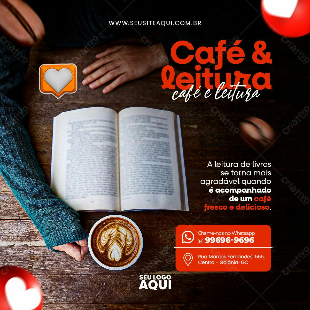 Flyer para Cafeteria e Livraria PSD Editável