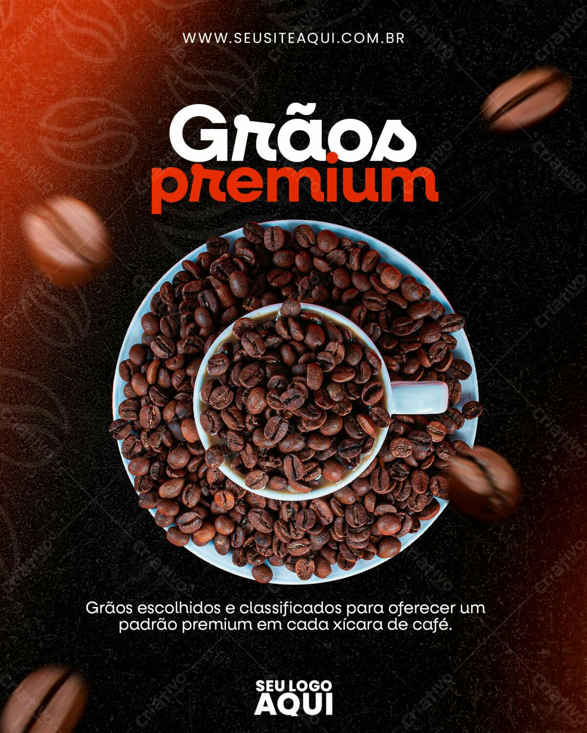Flyer para Cafeteria Grãos Premium PSD Editável