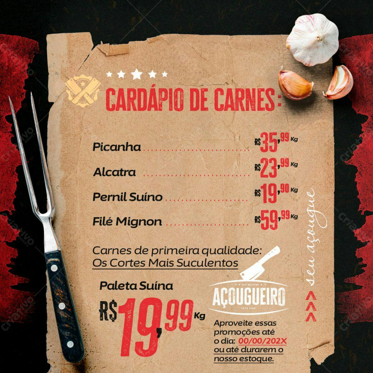 Cardápio de Carnes Açougue PSD Editável