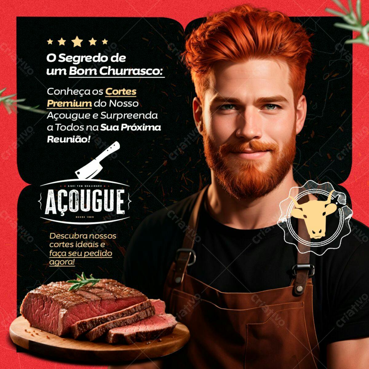 Flyer para Churrasco com Cortes Premium PSD Editável