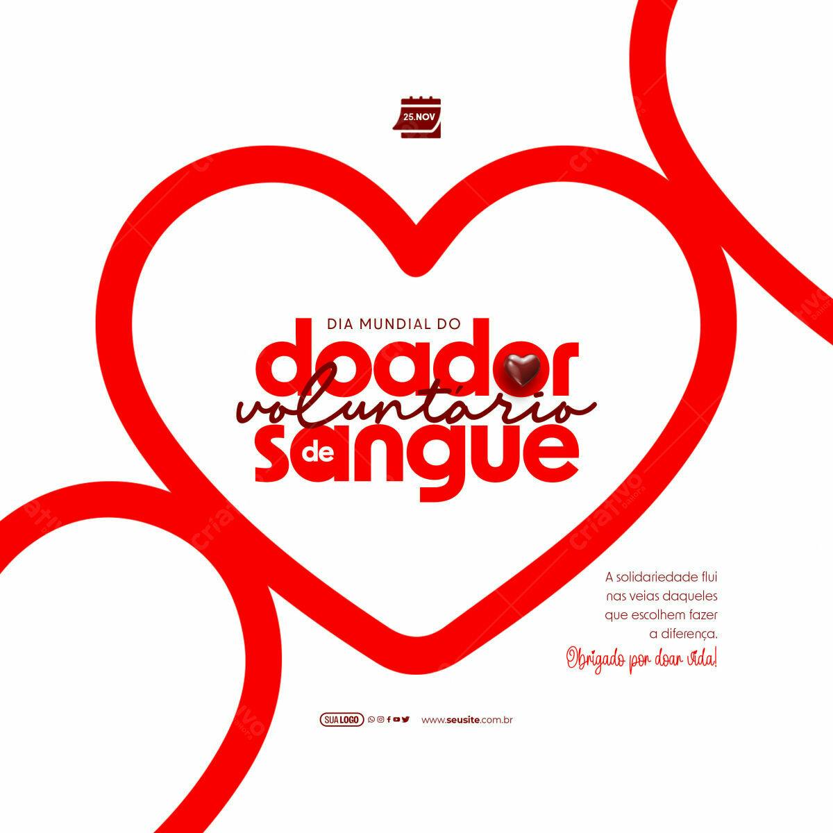 Flyer Dia Mundial do Doador Voluntário de Sangue PSD Editável