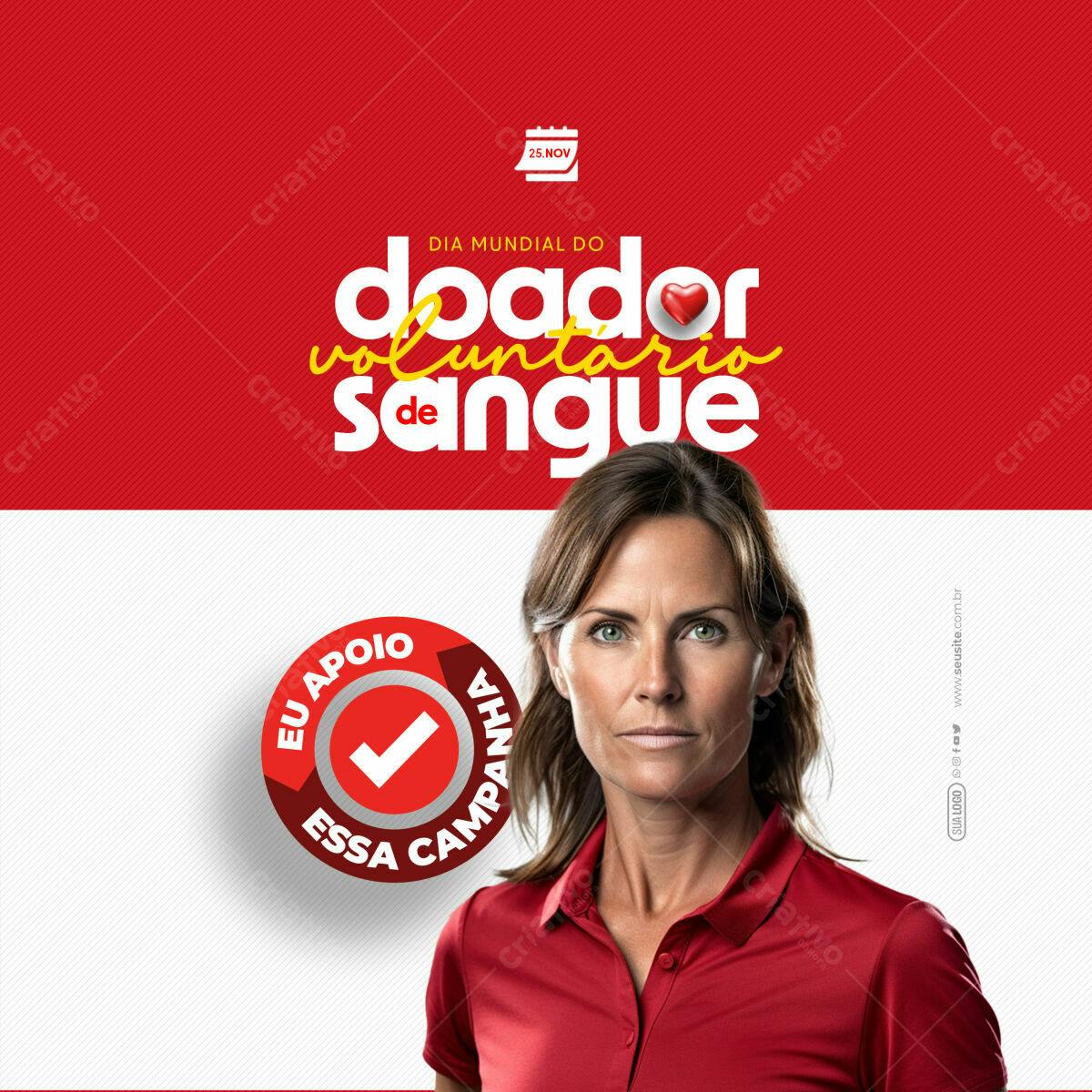 Post para Dia Mundial do Doador Voluntário de Sangue PSD Editável