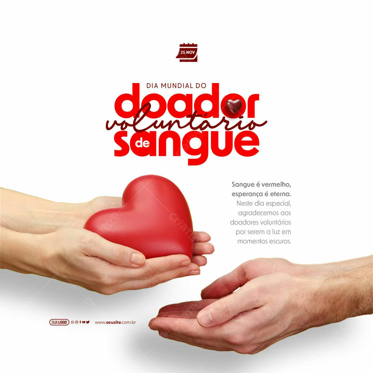 Flyer Dia Mundial do Doador Voluntário de Sangue PSD Editável
