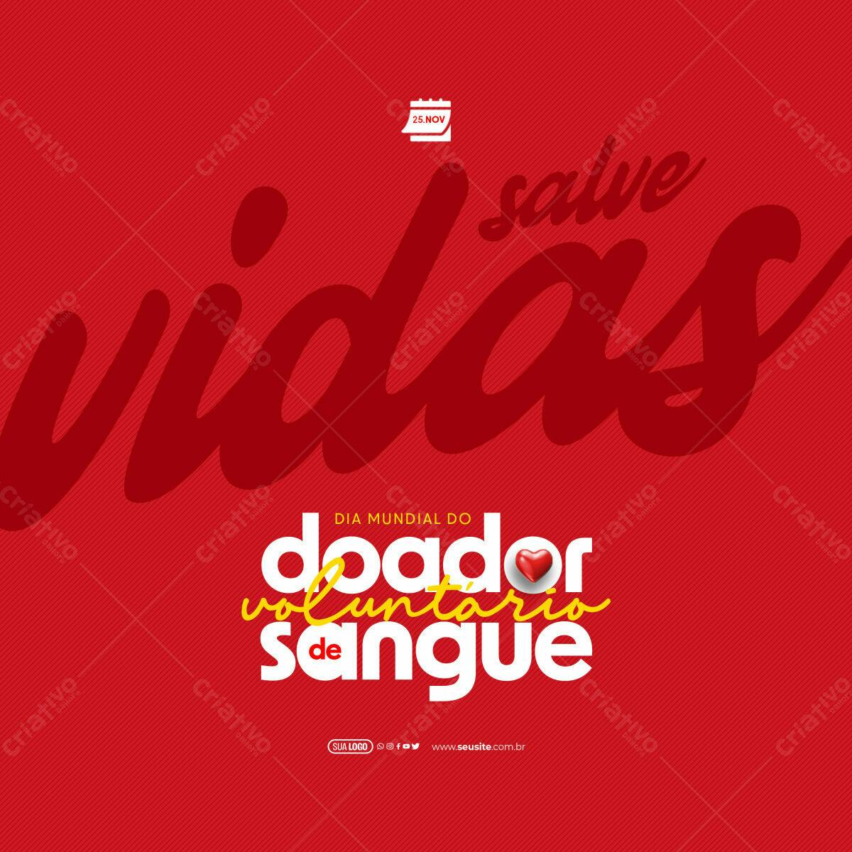 Flyer Dia Mundial do Doador Voluntário de Sangue PSD Editável