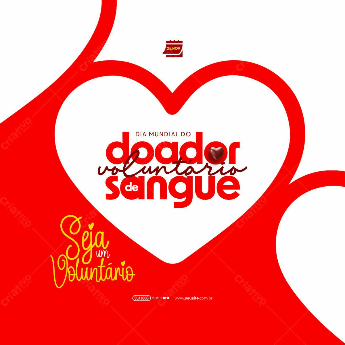 Flyer Dia Mundial do Doador Voluntário de Sangue PSD Editável