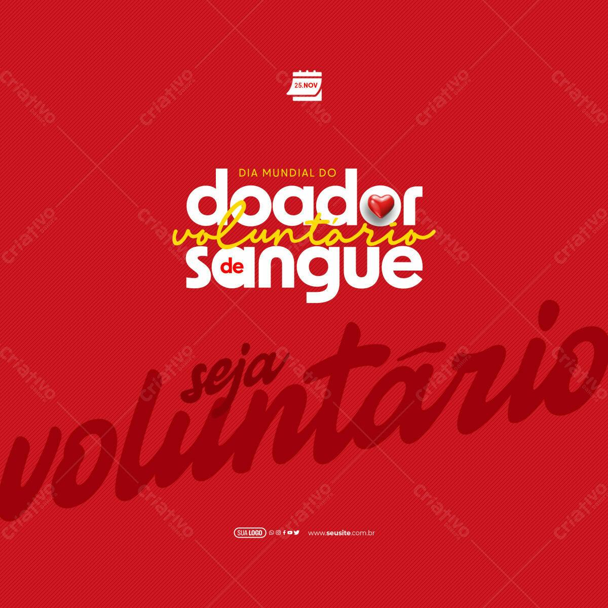 Post para Dia Mundial do Doador Voluntário de Sangue PSD Editável