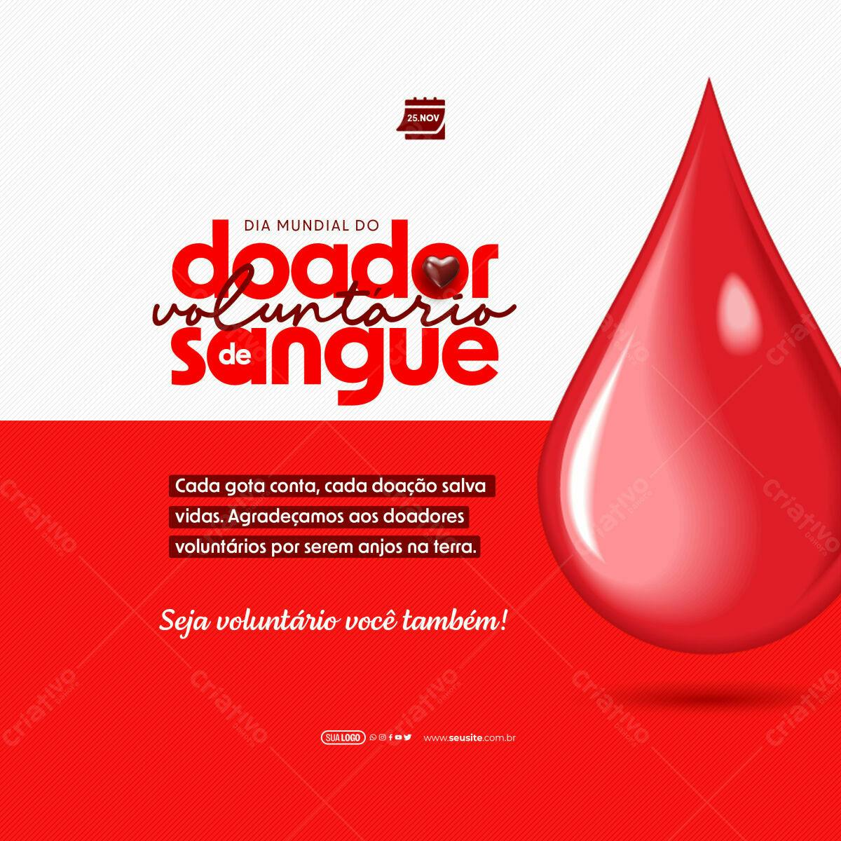 Flyer Dia Mundial do Doador Voluntário de Sangue PSD Editável