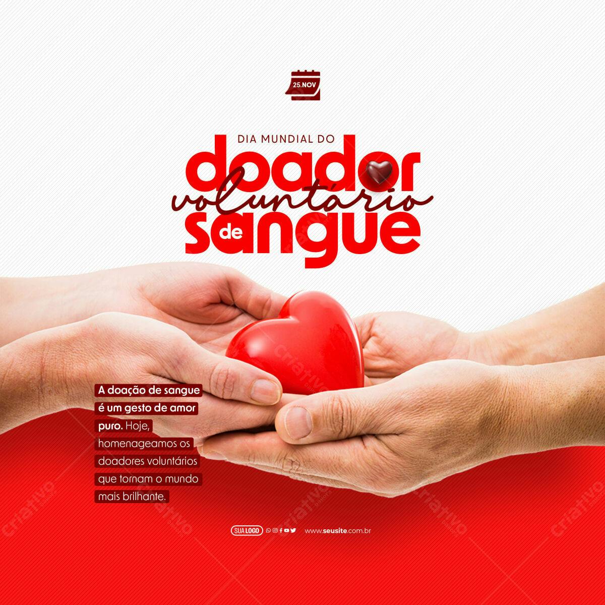 Flyer Dia Mundial do Doador Voluntário de Sangue PSD Editável