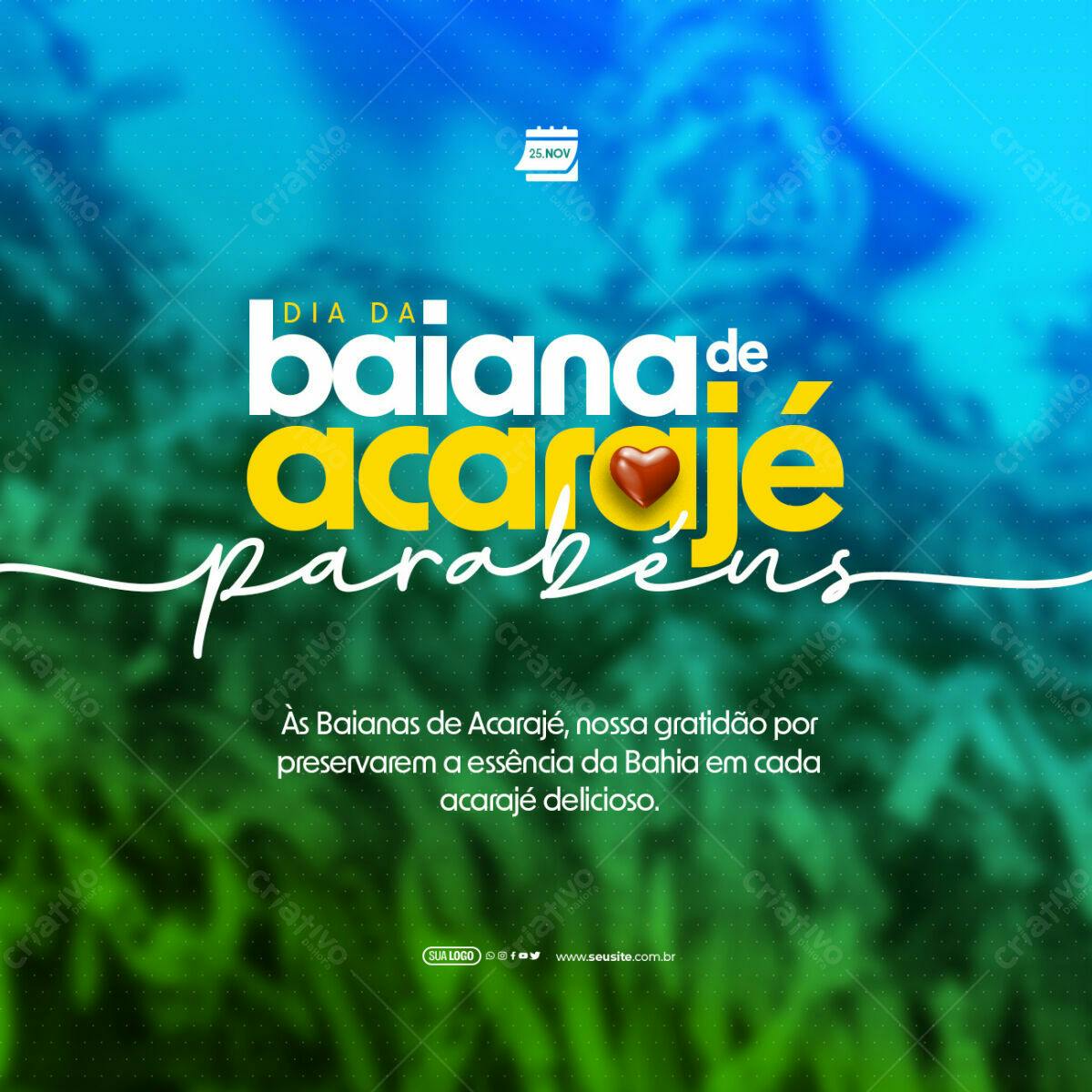 Postagem Dia da Baiana de Acarajé PSD Editável