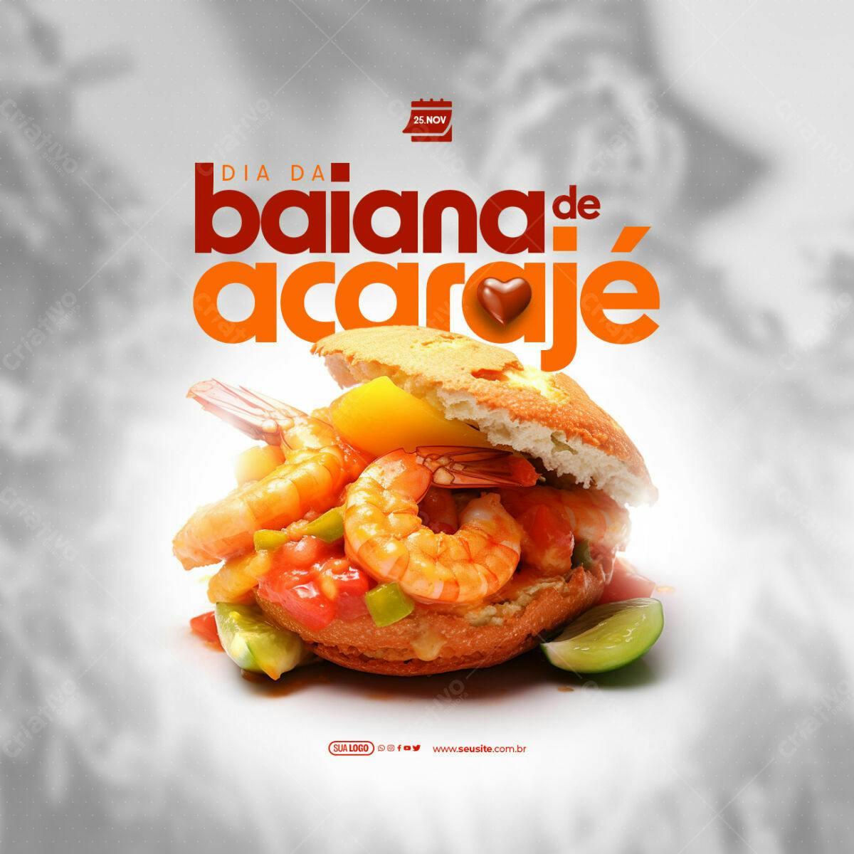 Flyer para o Dia da Baiana de Acarajé PSD Editável