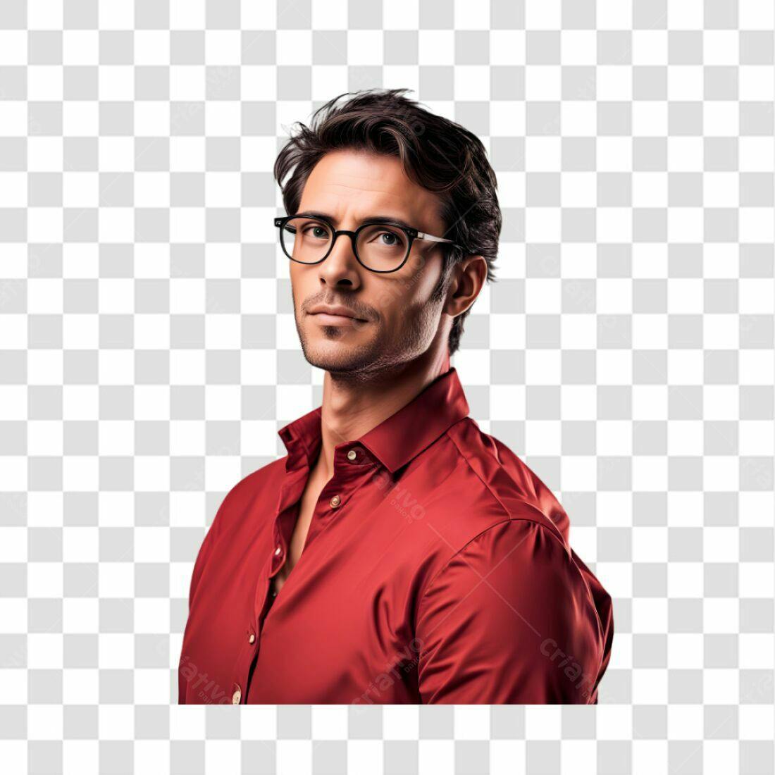 Imagem PNG Homem com óculos camisa vermelha fundo transparente