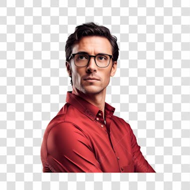 Homem branco olhando de lado com camisa vermela e com com óculos v 2 playground ai
