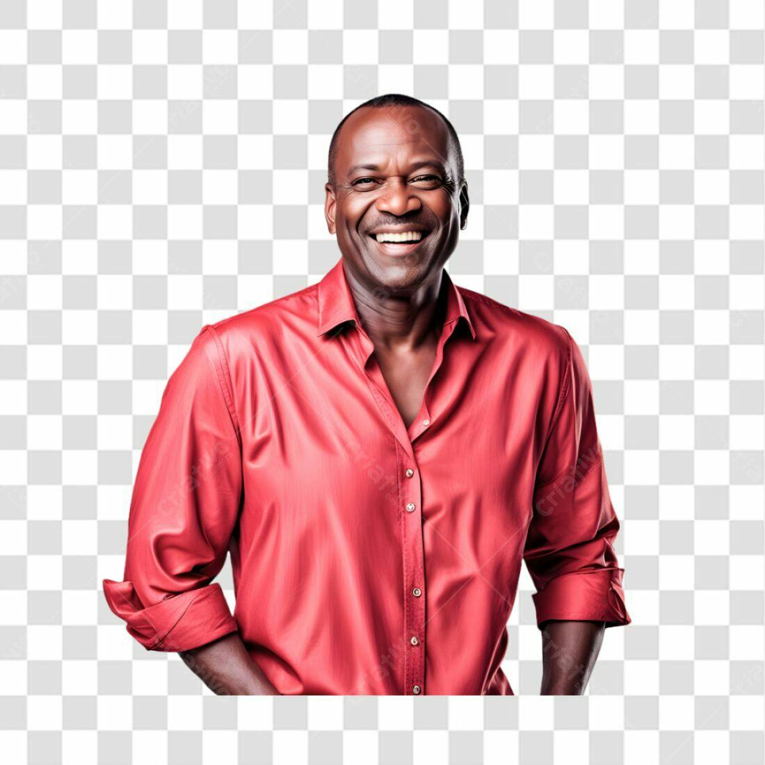 Imagem PNG Homem Negro Sorrindo Camisa Vermelha Fundo Transparente