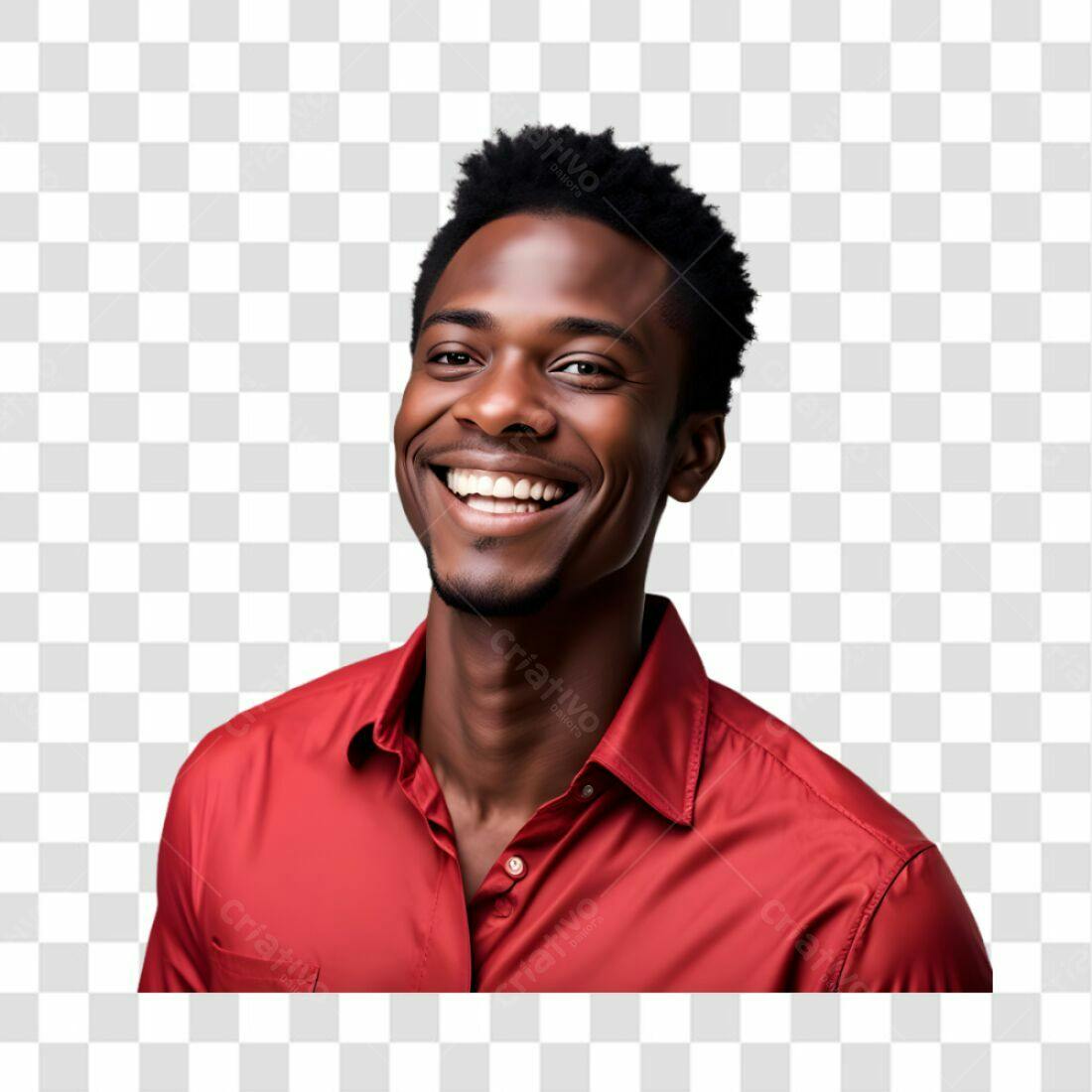 Imagem PNG com fundo transparente Homem negro sorrindo camisa vermelha