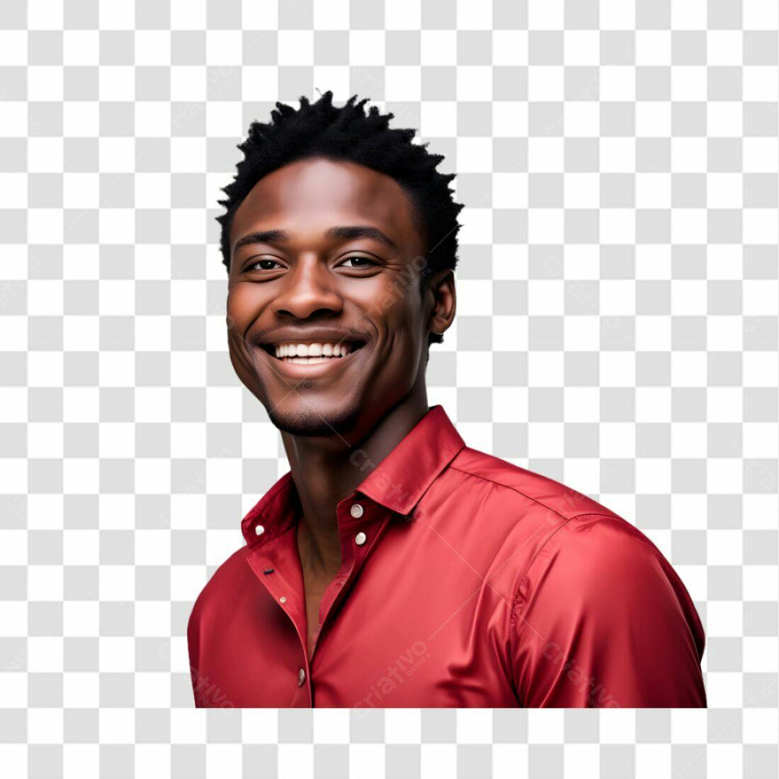 Imagem PNG Homem Negro Sorrindo Camisa Vermelha Fundo Transparente