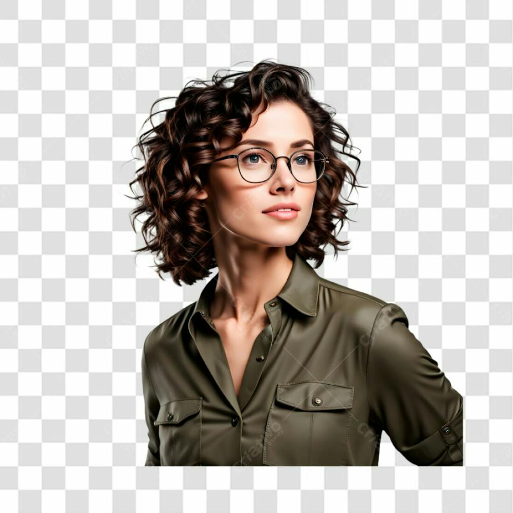 Mulher Cabelo Encaracolado Com Oculos E Camisa Verde   Playground Ai