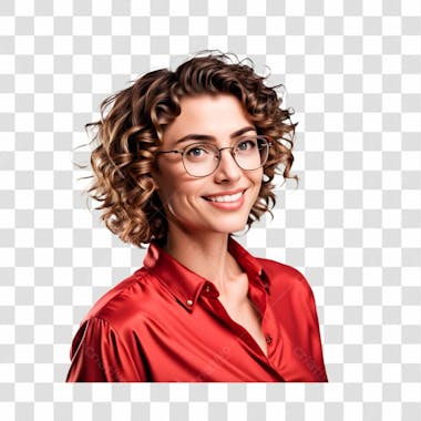 Mulher loira cabelo encaracolado com oculos e camisa vermelha playground ai