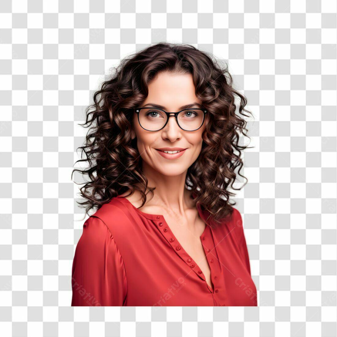 Imagem mulher cabelo cacheado óculos PNG com fundo transparente