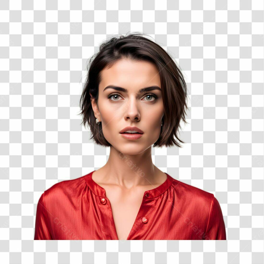Imagem PNG com fundo transparente Mulher cabelo curto blusa vermelha