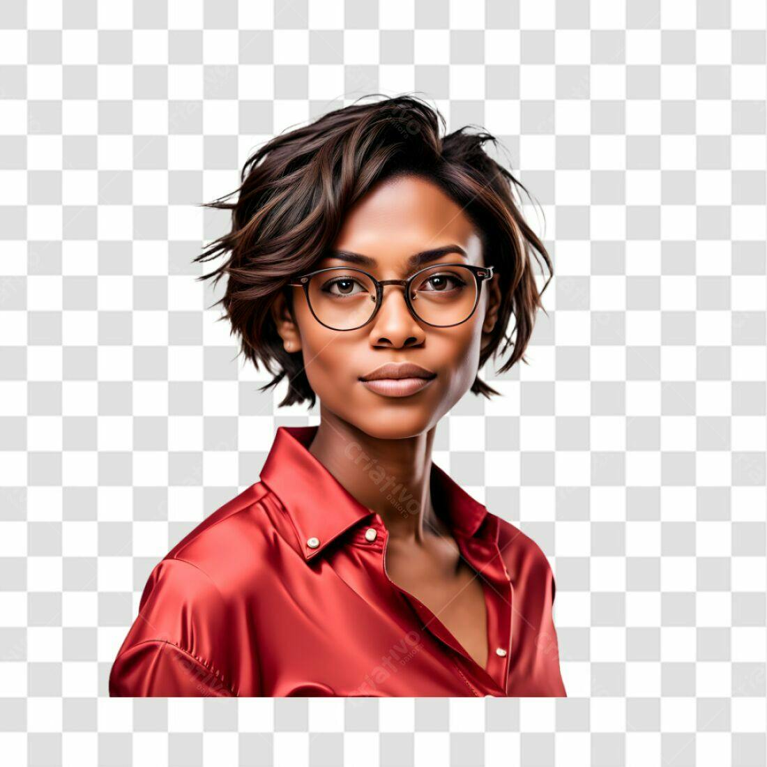 Imagem PNG Mulher Negra com Óculos Vermelhos com fundo transparente