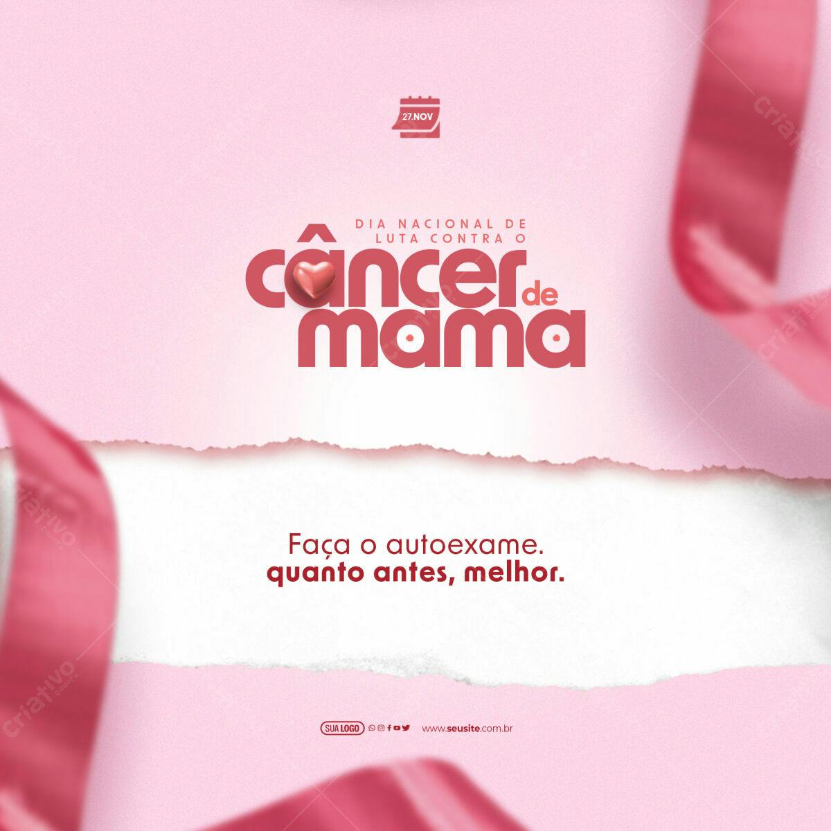 Post para o Dia Nacional de Luta contra o Câncer de Mama PSD Editável