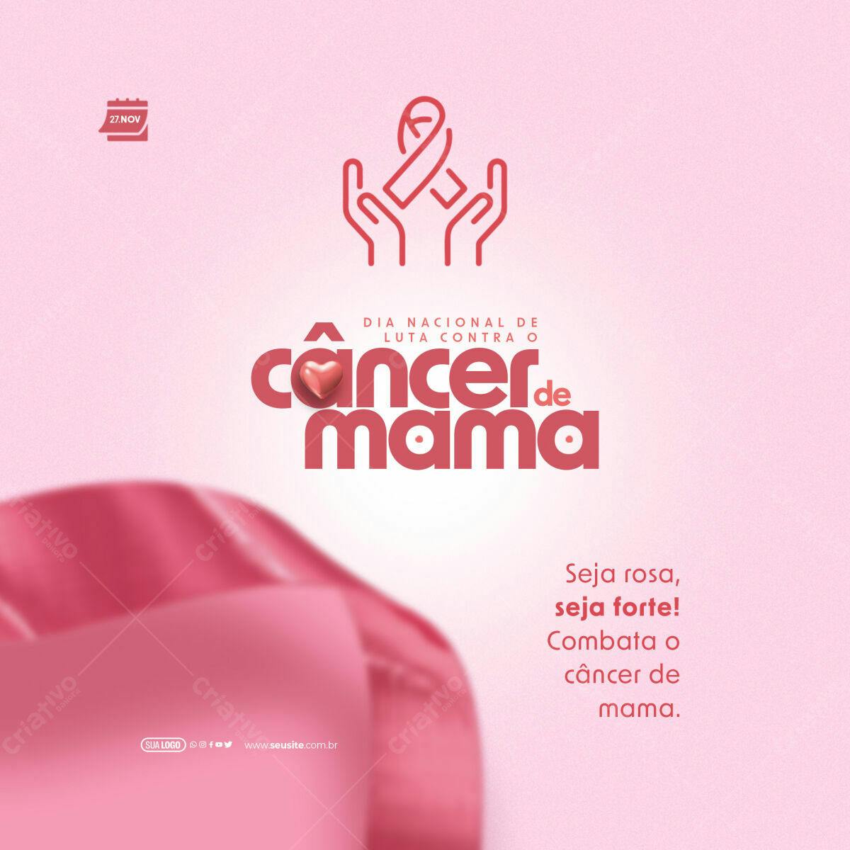 Post para o Dia Nacional de Luta Contra o Câncer de Mama PSD Editável