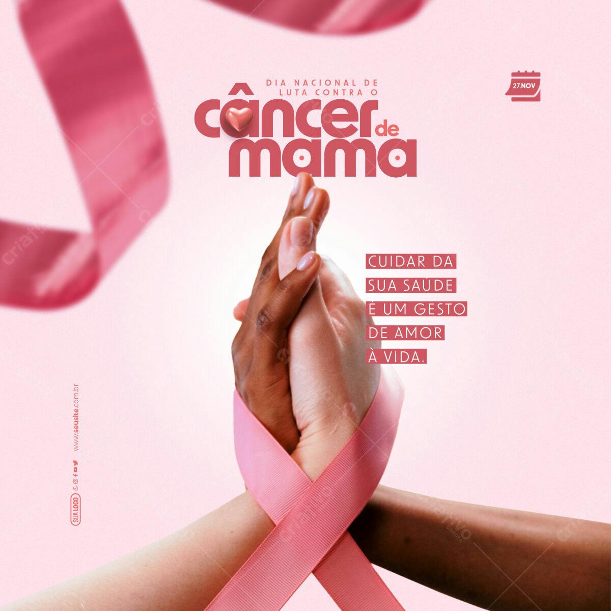 Post para Dia Nacional de Luta Contra o Câncer de Mama PSD Editável