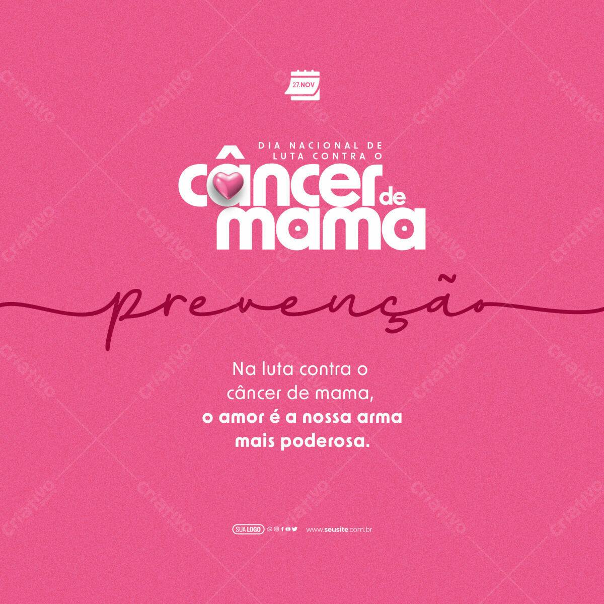 Post para o Dia Nacional de Luta Contra o Câncer de Mama PSD Editável