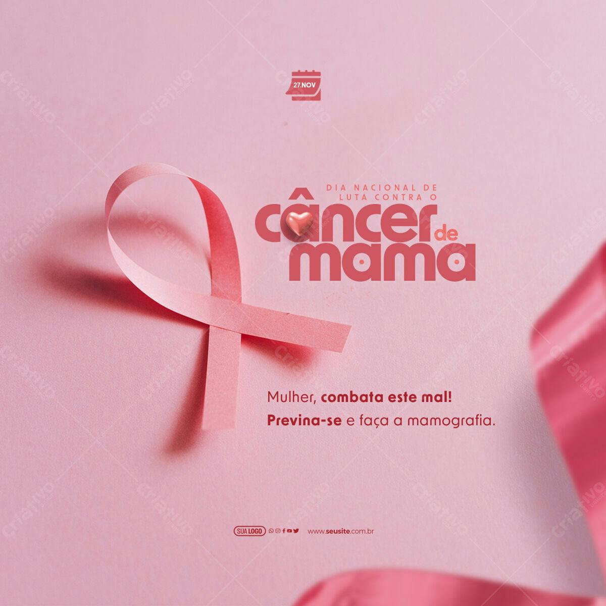 Post para o Dia Nacional de Luta Contra o Câncer de Mama PSD Editável