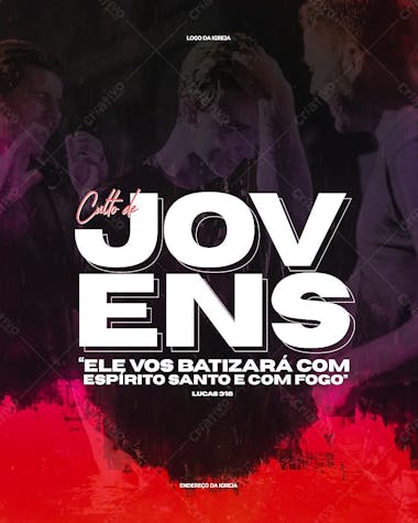 Flyer editável culto de jovens