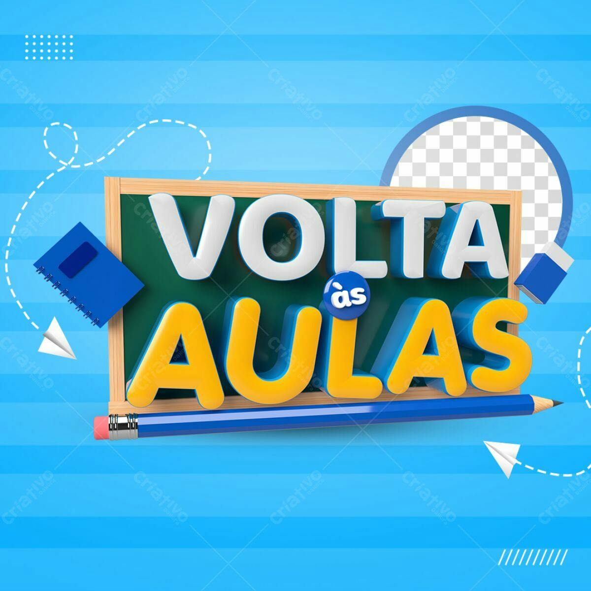 Selo 3D escolar amarelo e azul