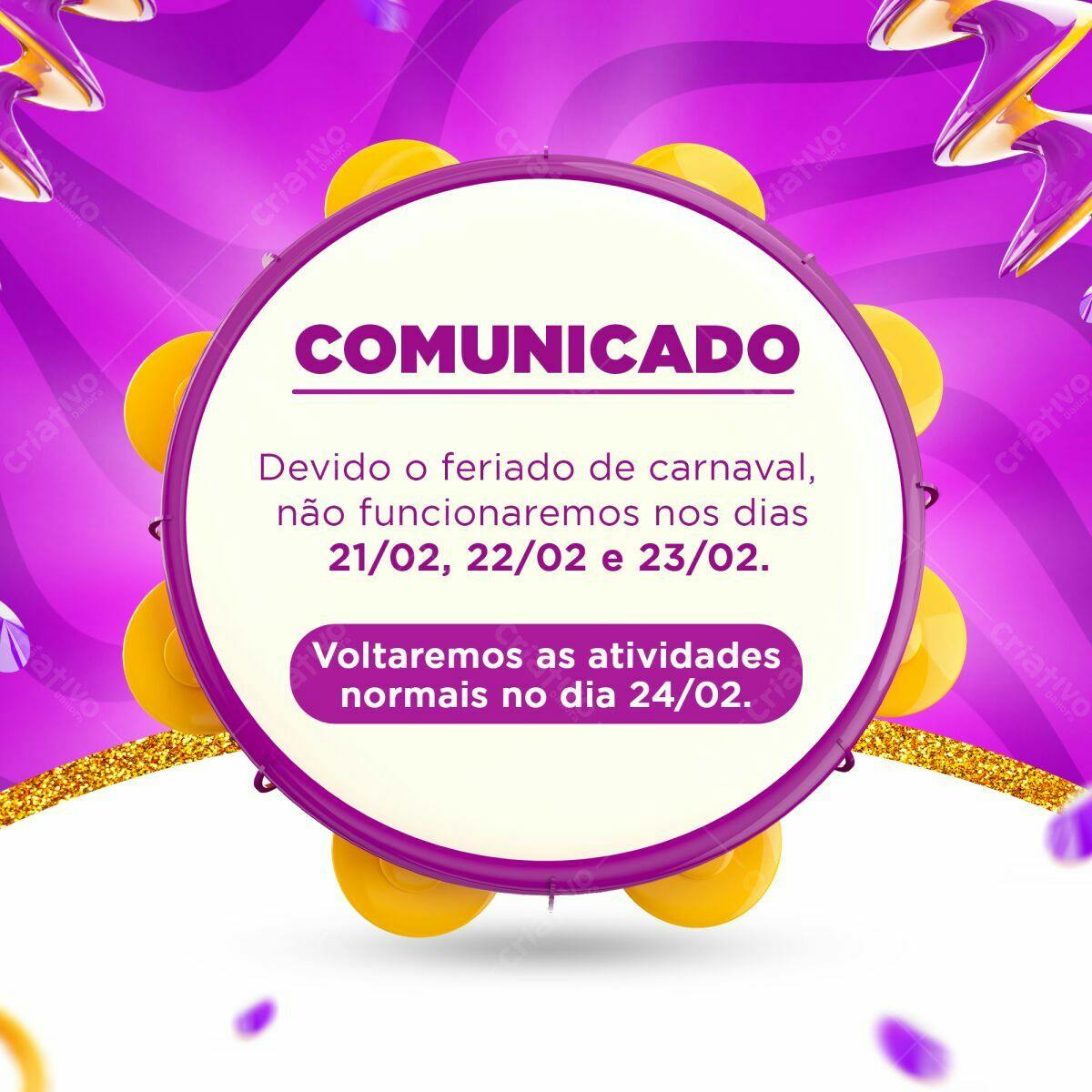 Comunicado de Carnaval PSD Editável