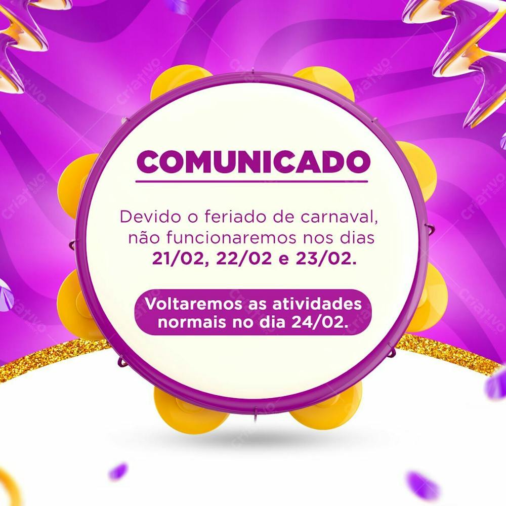 Horário De Funcionamento Comunicado Carnaval